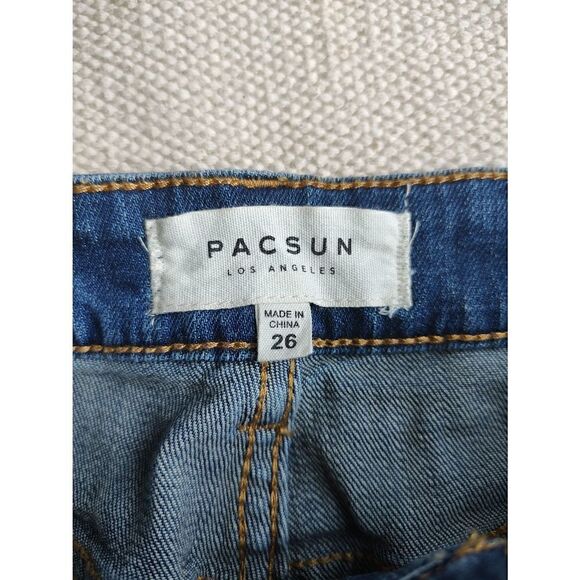 Pacsun Women's Size 26 Dark Wash Blue Mini Length 5 Button Fly Skirt Raw Hem - Picture 5 of 5